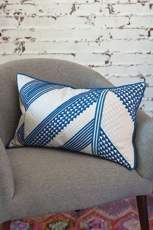 Carol & Frank Niles Striped Indigo Blue Cotton & Linen Decor Throw Pillow, 14" X 22" In Blue