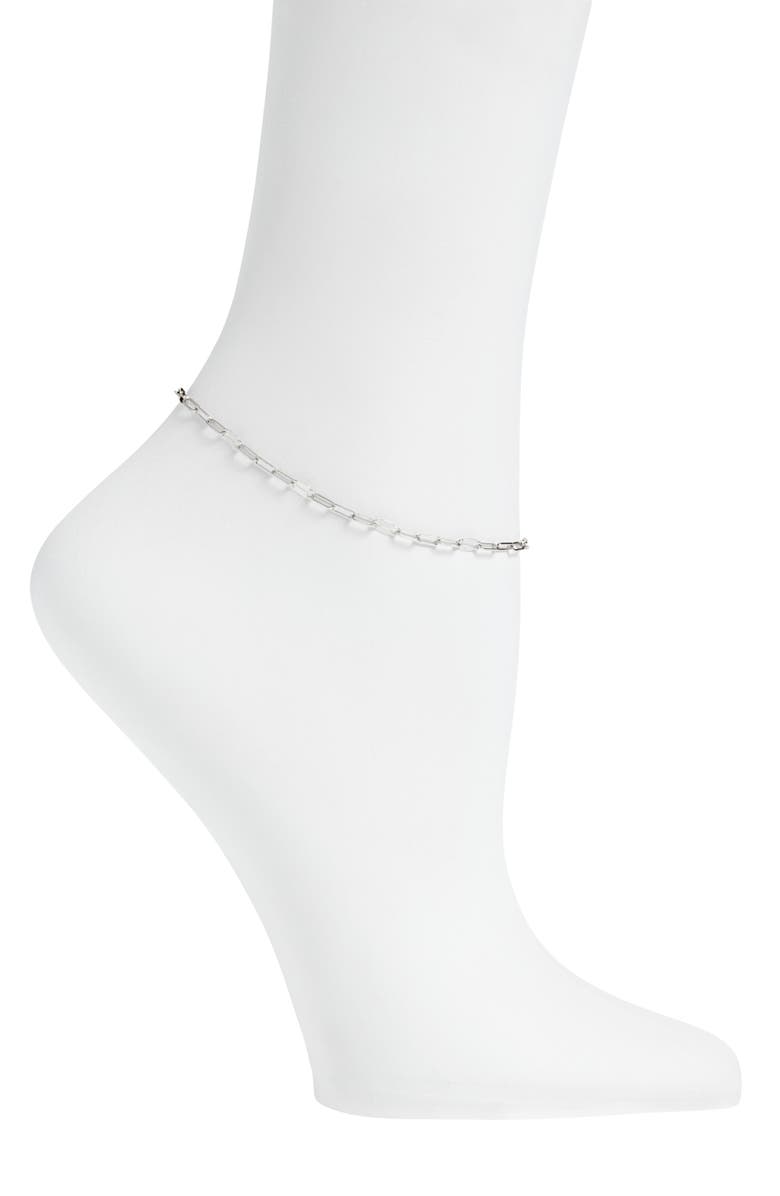 ARGENTO VIVO Flat Paper Clip Chain Anklet, Main, color,