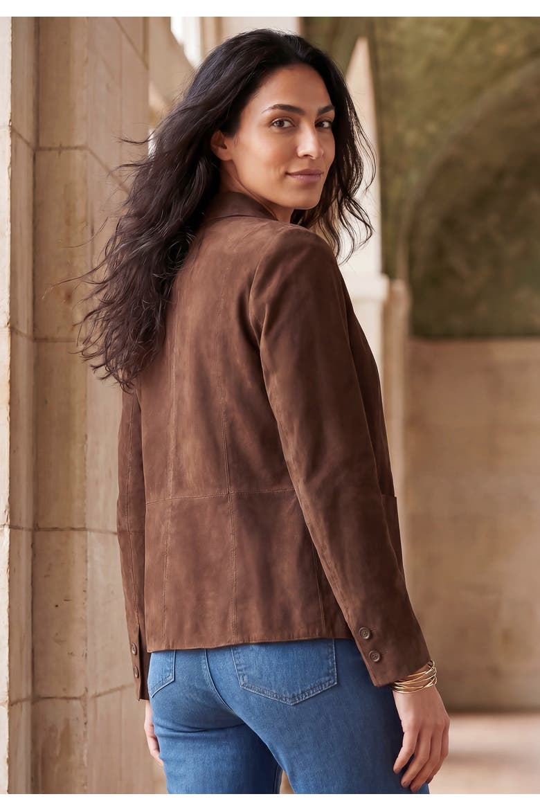 Downtown Suede Jacket With Mandarin Collar, Alternate, color, RICH BROWN