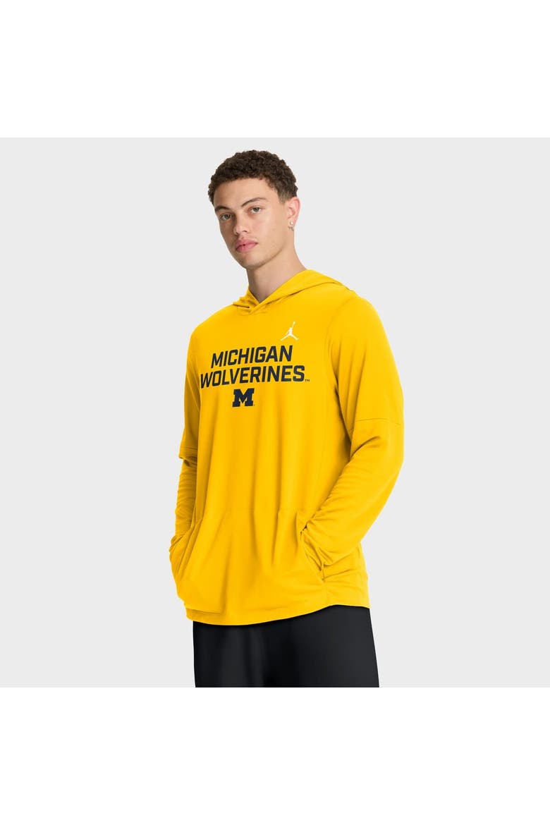 Men's Jordan Brand Maize Michigan Wolverines 2025 Sideline Performance Long Sleeve Hoodie T-Shirt, Main, color, Maize