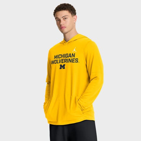 Men's Jordan Brand Maize Michigan Wolverines 2025 Sideline Performance Long Sleeve Hoodie T-Shirt