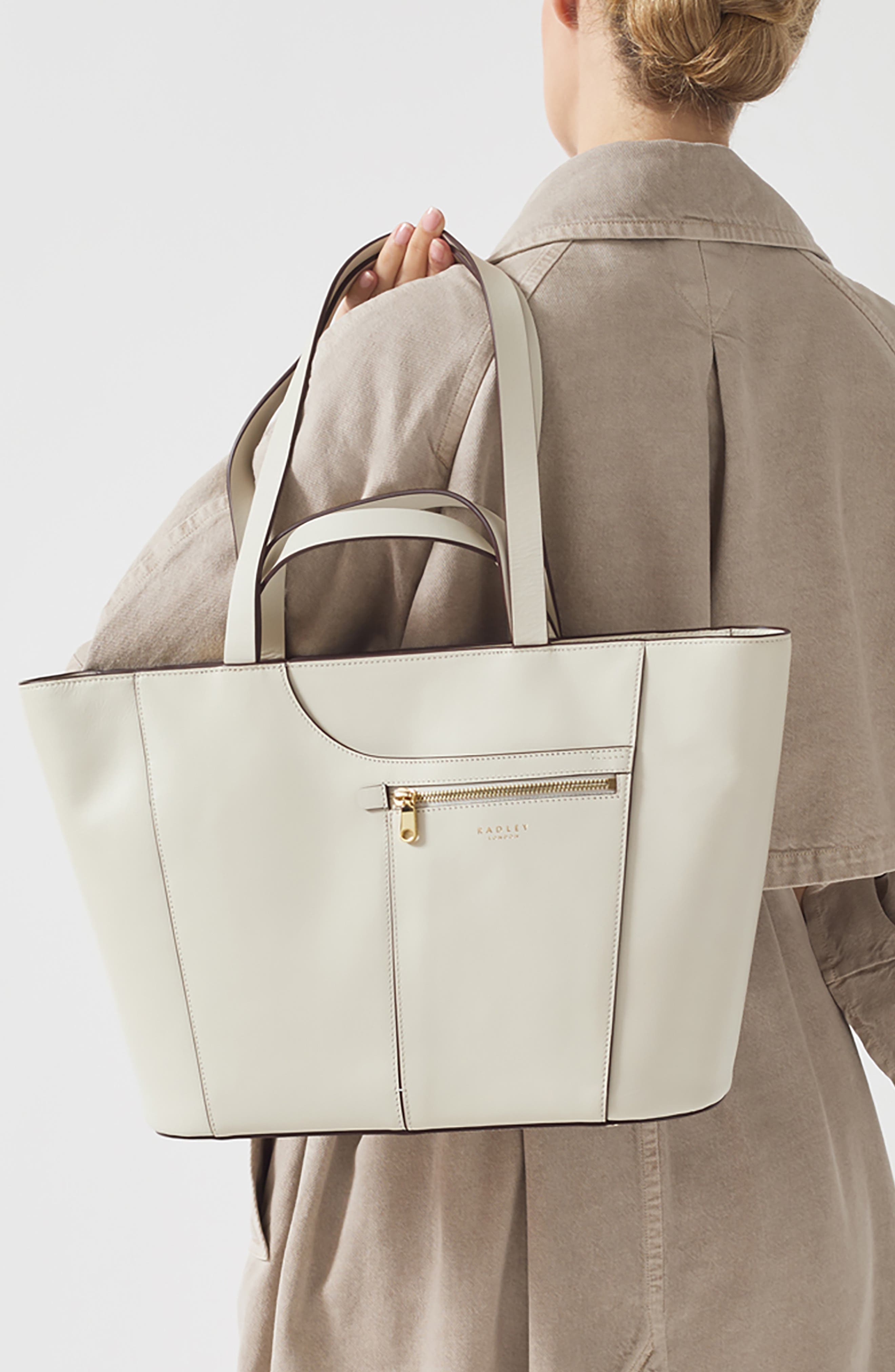 Radley Pockets Icon Zip Leather Tote Bag, Alternate, color, Chalk