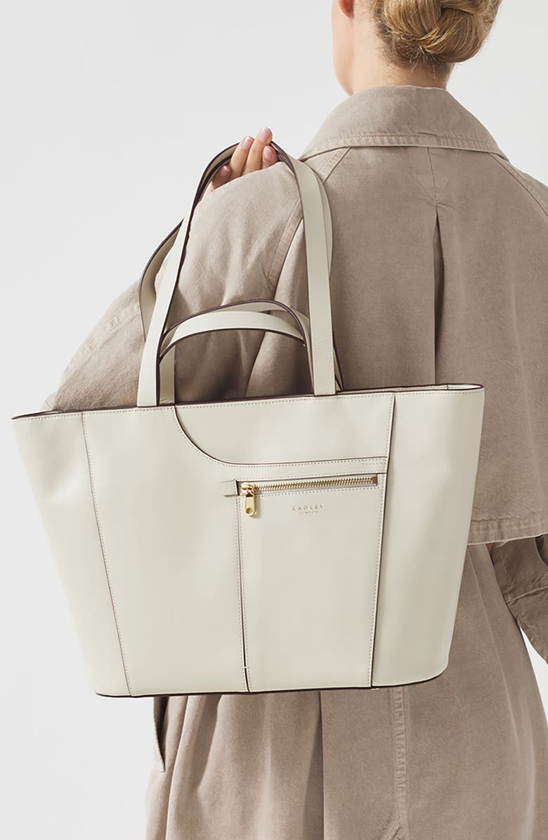Radley Pockets Icon Zip Leather Tote Bag, Alternate, color, Chalk