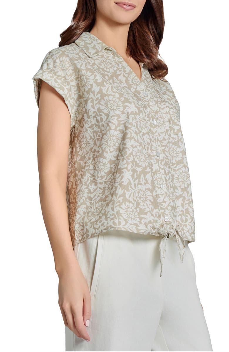 Jones New York Floral Tie Hem Linen Blend Shirt, Alternate, color, 