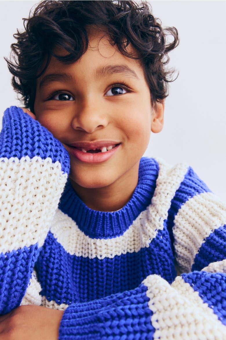 Rib-knit Cotton Jumper, Alternate, color, Blue/white