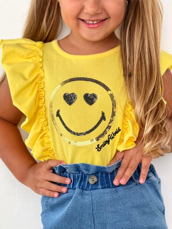 Girls SmileyWorld Bold Expression Denim Shorts Set