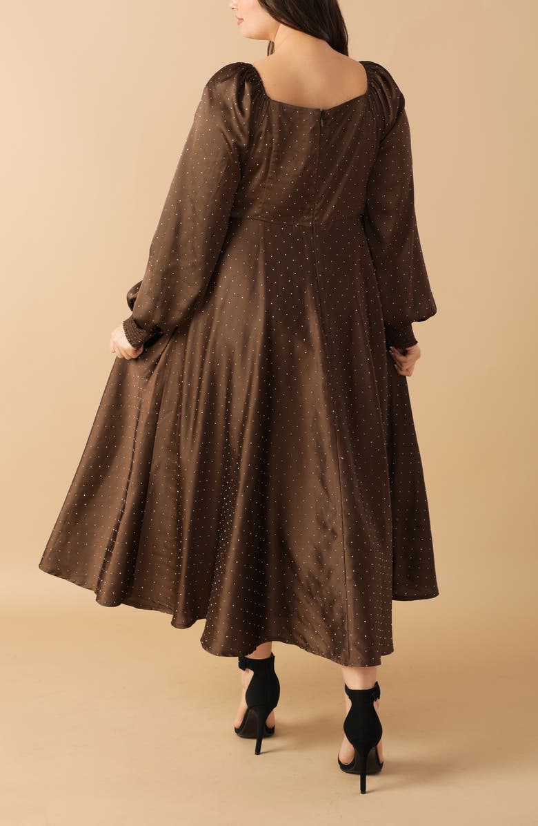 FLYING TOMATO Polka Dot Long Sleeve Satin Dress, Alternate, color, Brown