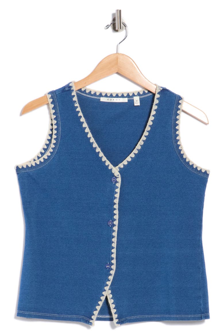 Blanket Stitch Denim Vest, Alternate, color, MEDIUM WASH WITH BONE STITCH