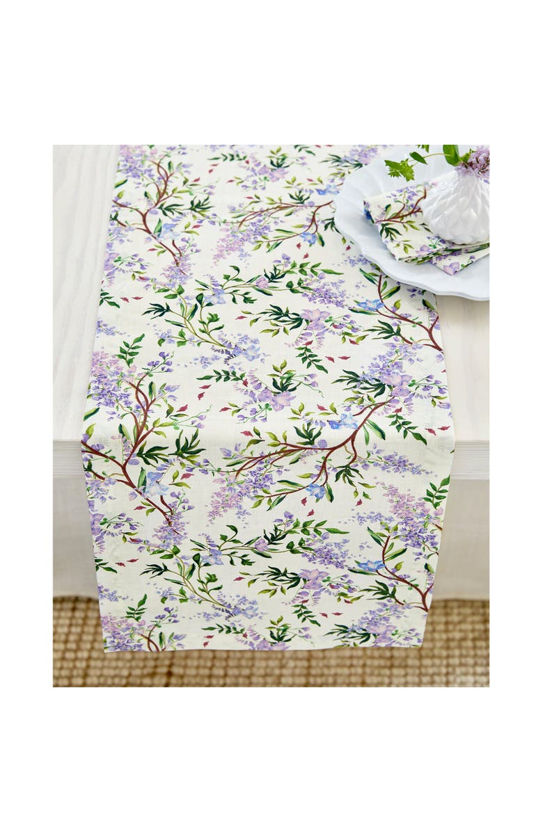 Solino Home Linen Table Runner for Dining Table, Holiday and Everyday Table Decor - Lilacs, Main, color, Lilacs/Off White