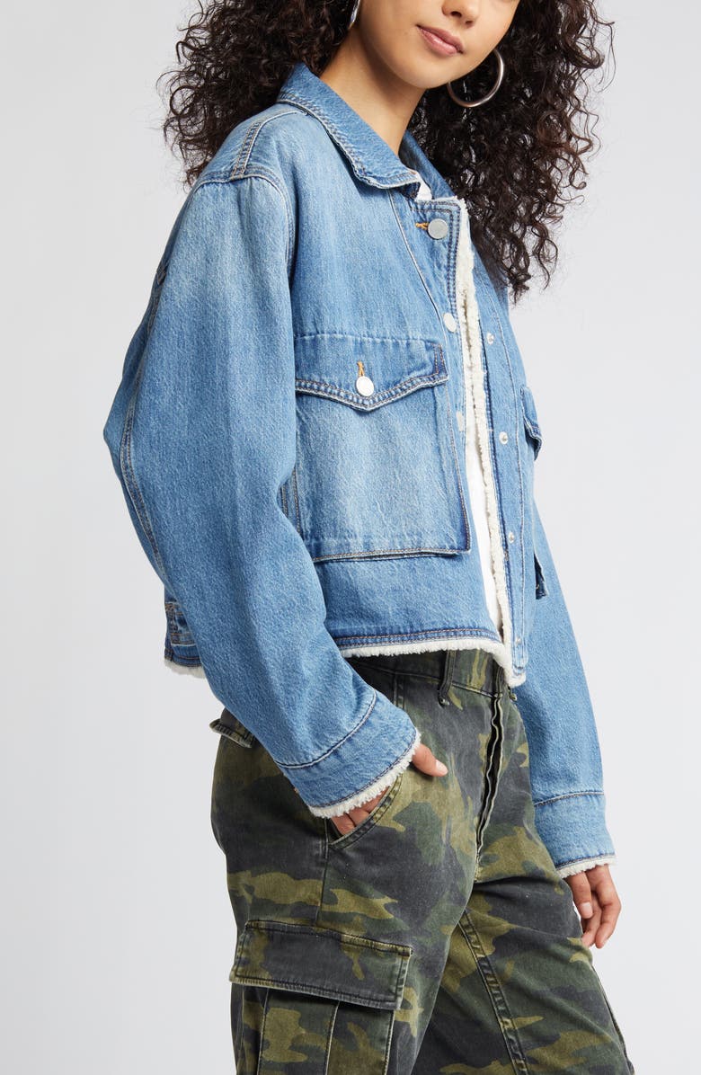 BLANKNYC High Pile Fleece Lined Crop Denim Jacket, Alternate, color, 