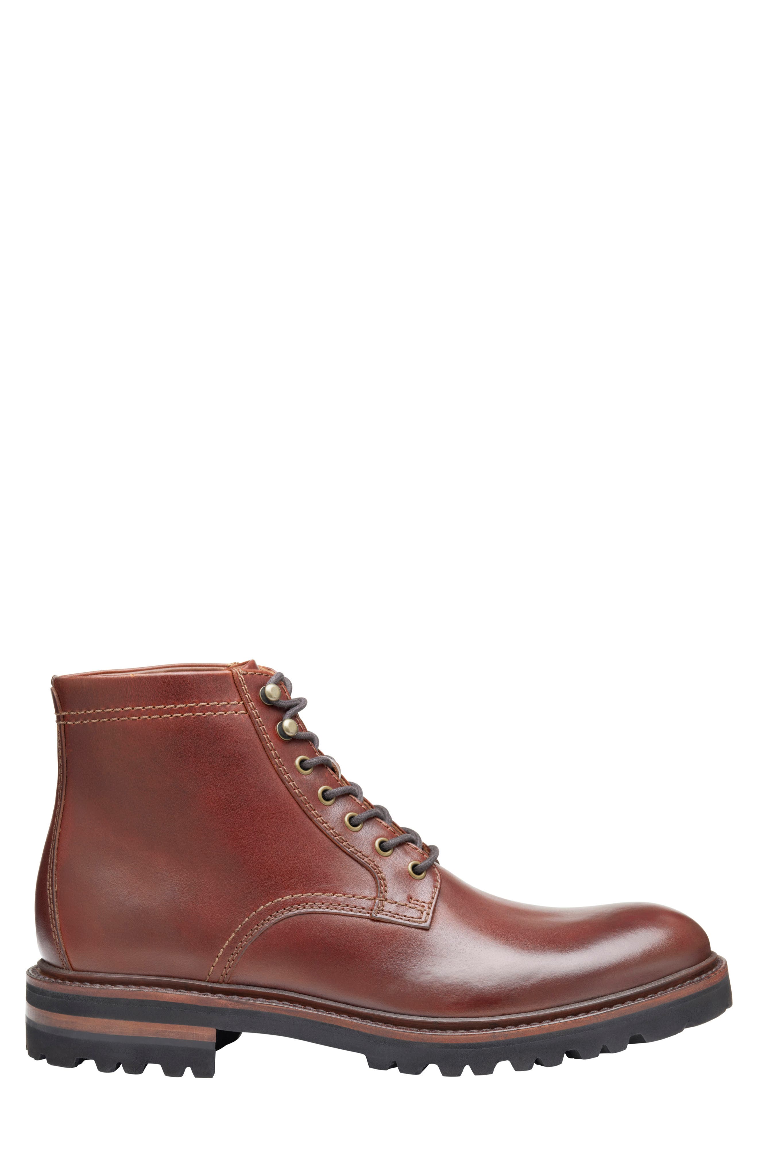 Johnston & Murphy Dudley Plain Toe Lug Boot, Alternate, color, Mahogany Full Grain