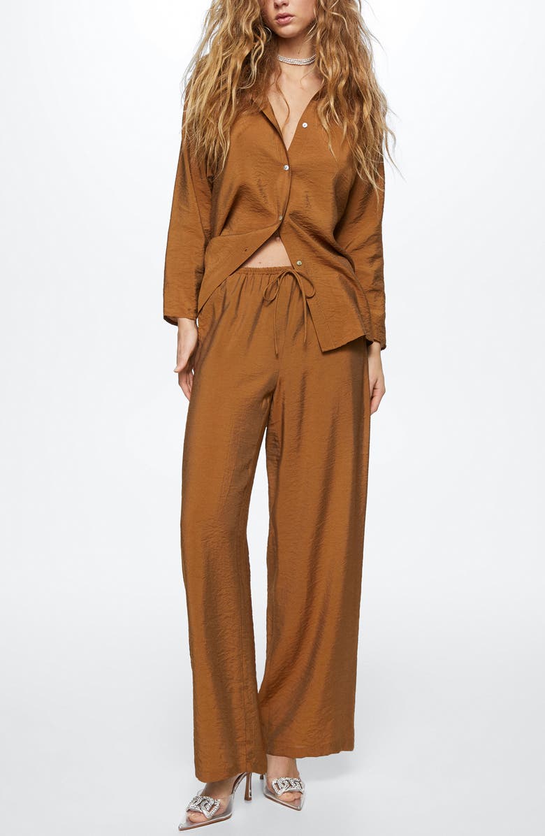 MANGO Satin Palazzo Drawstring Pants, Alternate, color, 
