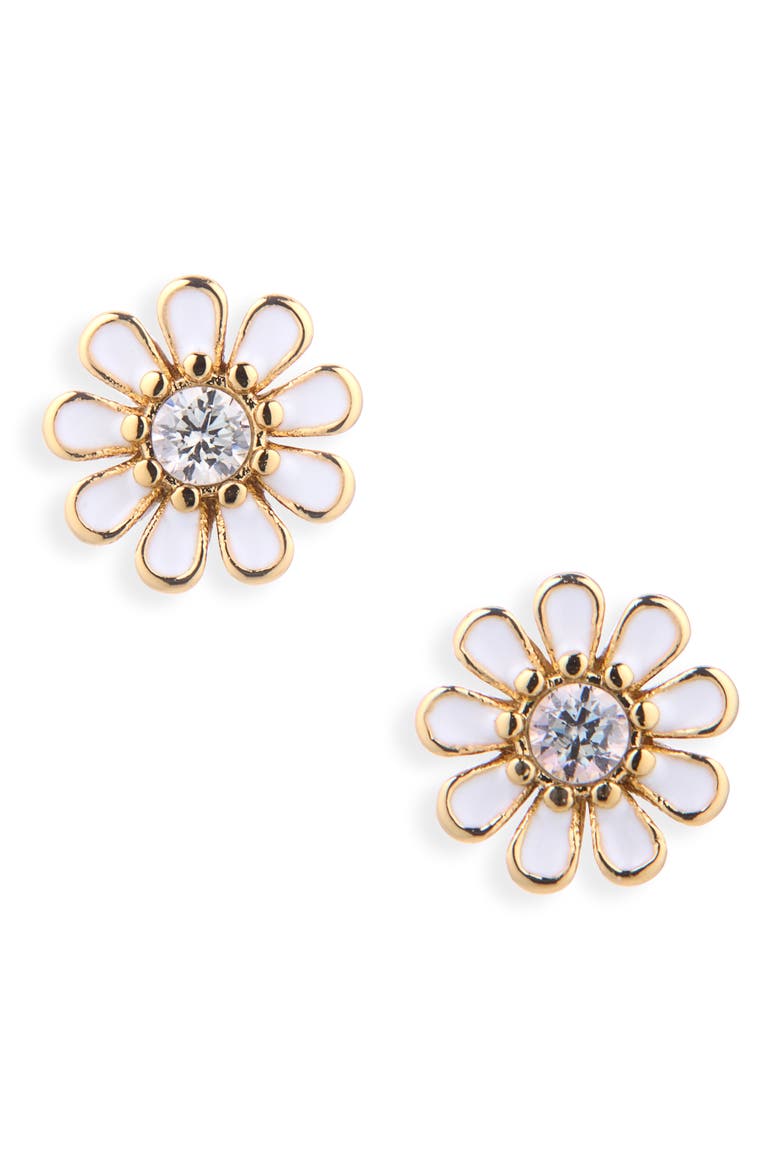 cubic zirconia enamel daisy stud earrings, Alternate, color, WHITE