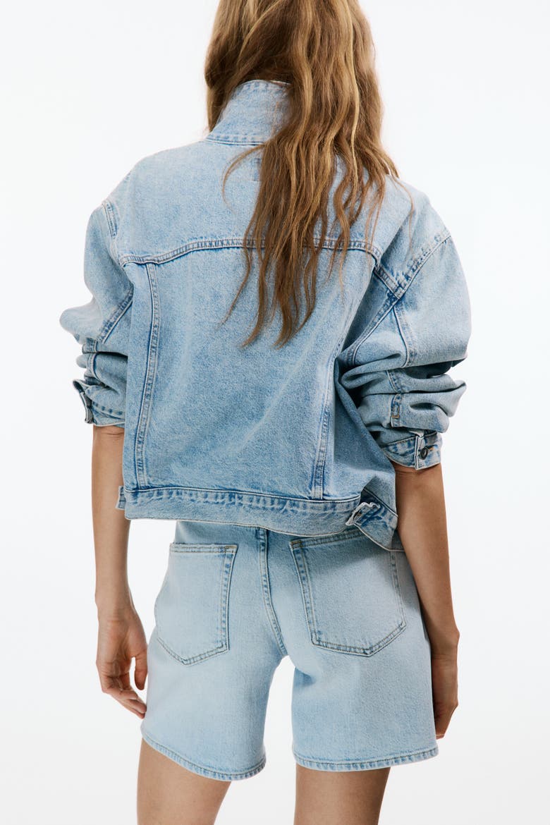 High-waisted Denim Shorts, Alternate, color, Light denim blue