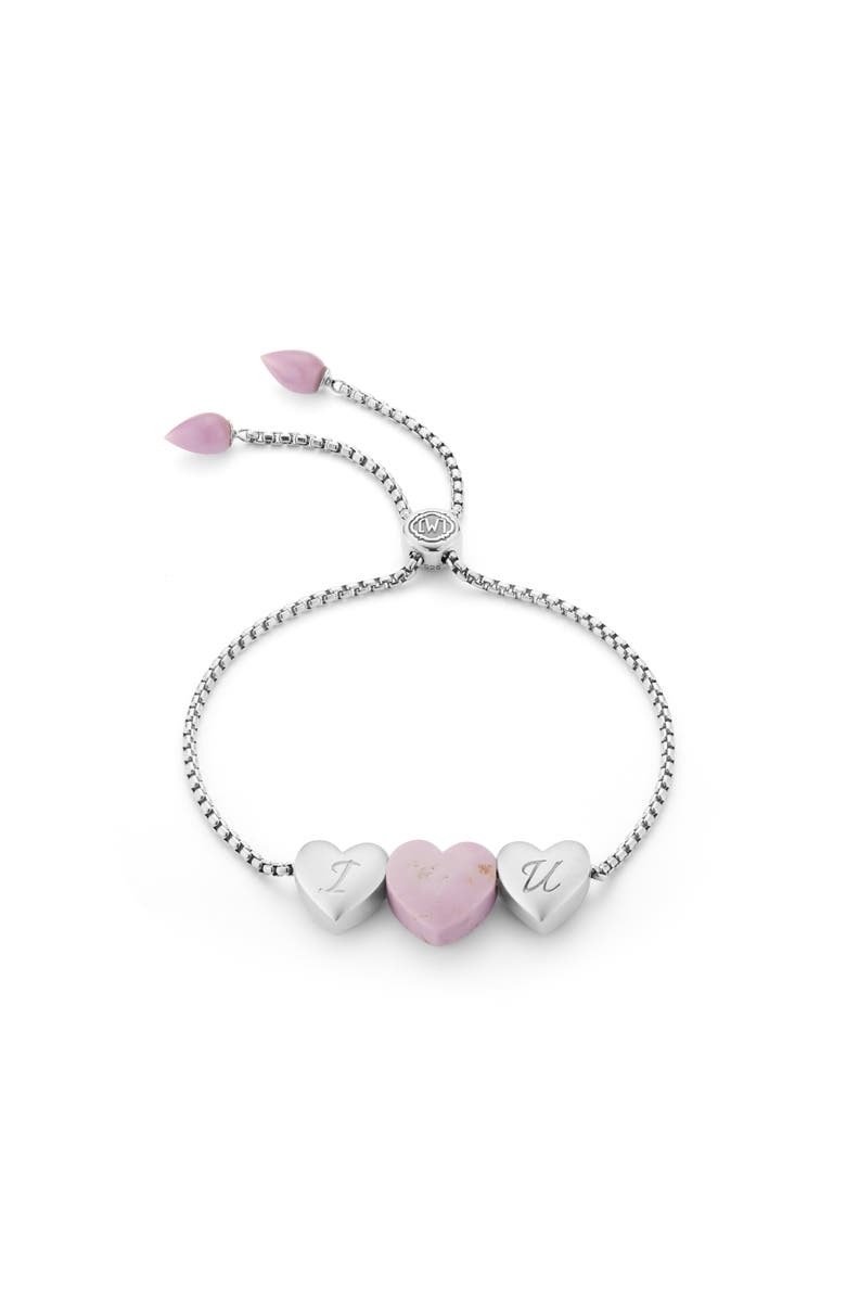 LuvMyJewelry Luv Me Love Heart Phosphodorite Gemstone Sterling Silver Bolo Adjustable Women Bracelet, Main, color, Silver