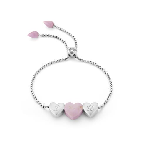 Luv Me Love Heart Phosphodorite Gemstone Sterling Silver Bolo Adjustable Women Bracelet