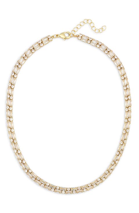 Round & Baguette Cut Cubic Zirconia Collar Necklace