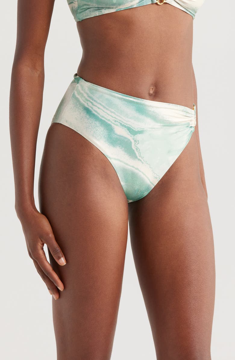 BOAMAR Talia High Cut Bikini Bottoms, Alternate, color, Turquoise/ White