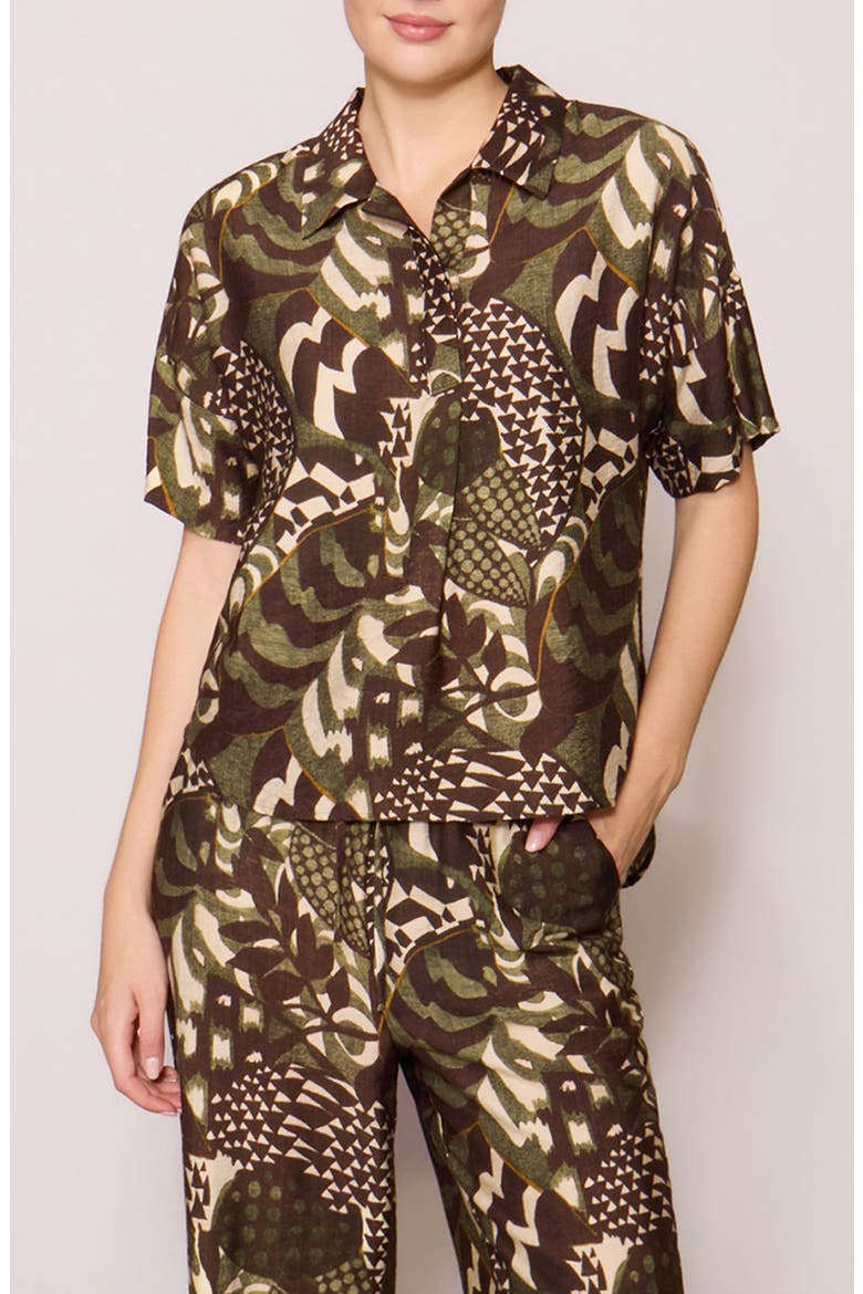 Easy Woven Pullover Shirt, Main, color, BROWN OLIVE ABSTRACT