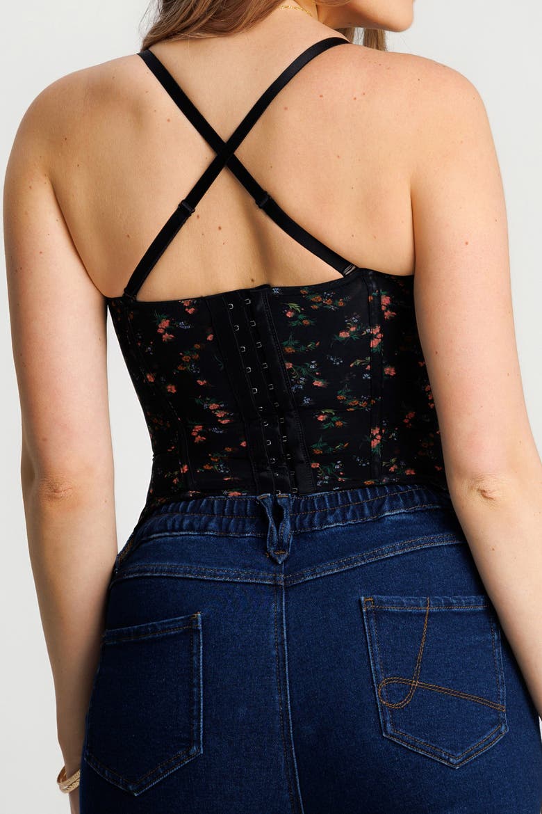 Underwire Snatched Push-Up Lace Flora Convertible Strap Corset Bustier, Alternate, color, Flora