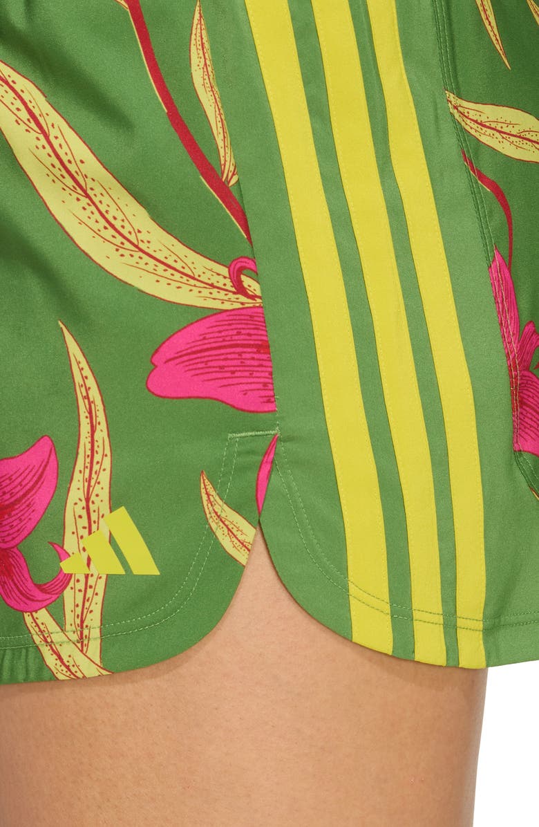 adidas x FARM Rio Pacer Shorts, Alternate, color, Crew Green/ Magenta/ Lime