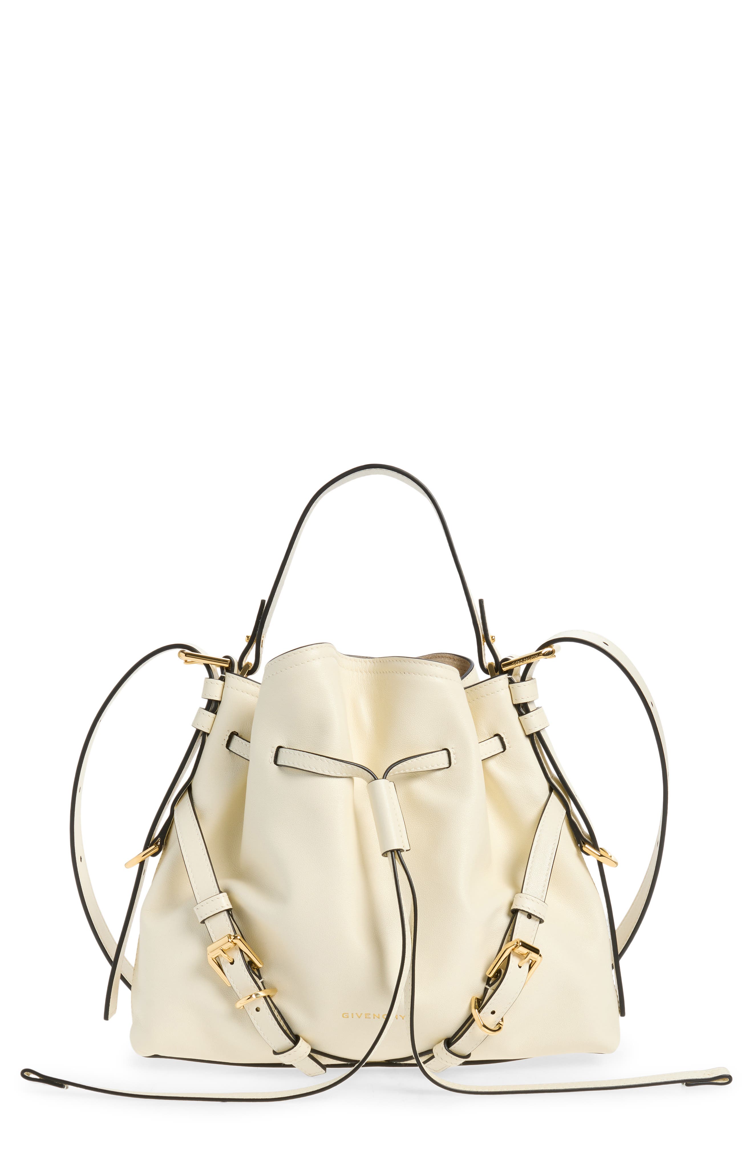 Small Voyou Leather Bucket Bag, Main, color, IVORY