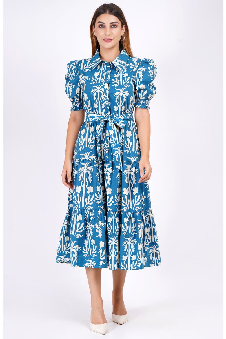 Octavia Puff Sleeve Shirt Dress, Alternate, color, Palm Fields Mykonos Blue