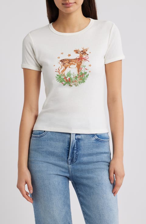 Doe Holiday Cotton Blend Graphic T-Shirt
