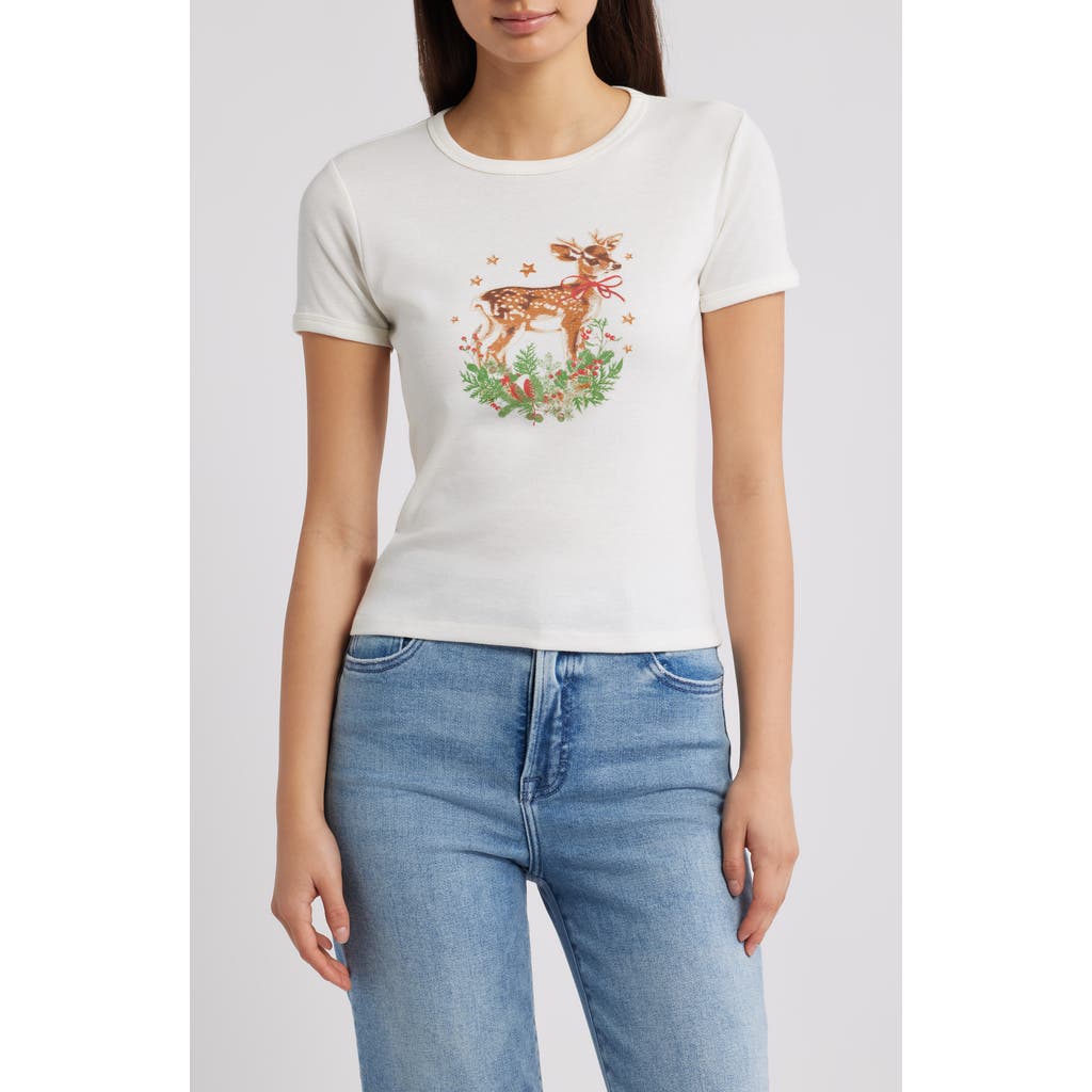 Vinyl Icons Doe Holiday Cotton Blend Graphic T-shirt In White
