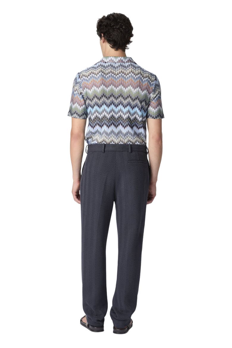 Classic Trousers In Cotton And Viscose With Tone-on-tone Zigzag Pattern, Alternate, color, Blue