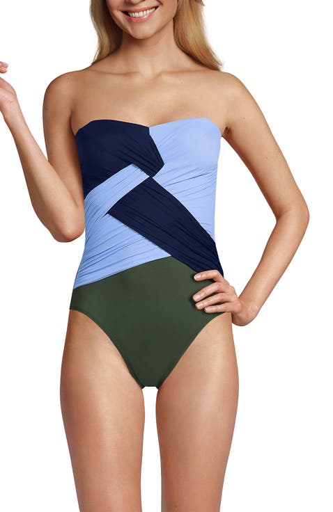 Slender Suit Shine Bandeau Tummy Control Chlorine Resistant High Leg One Piece Swimsuit