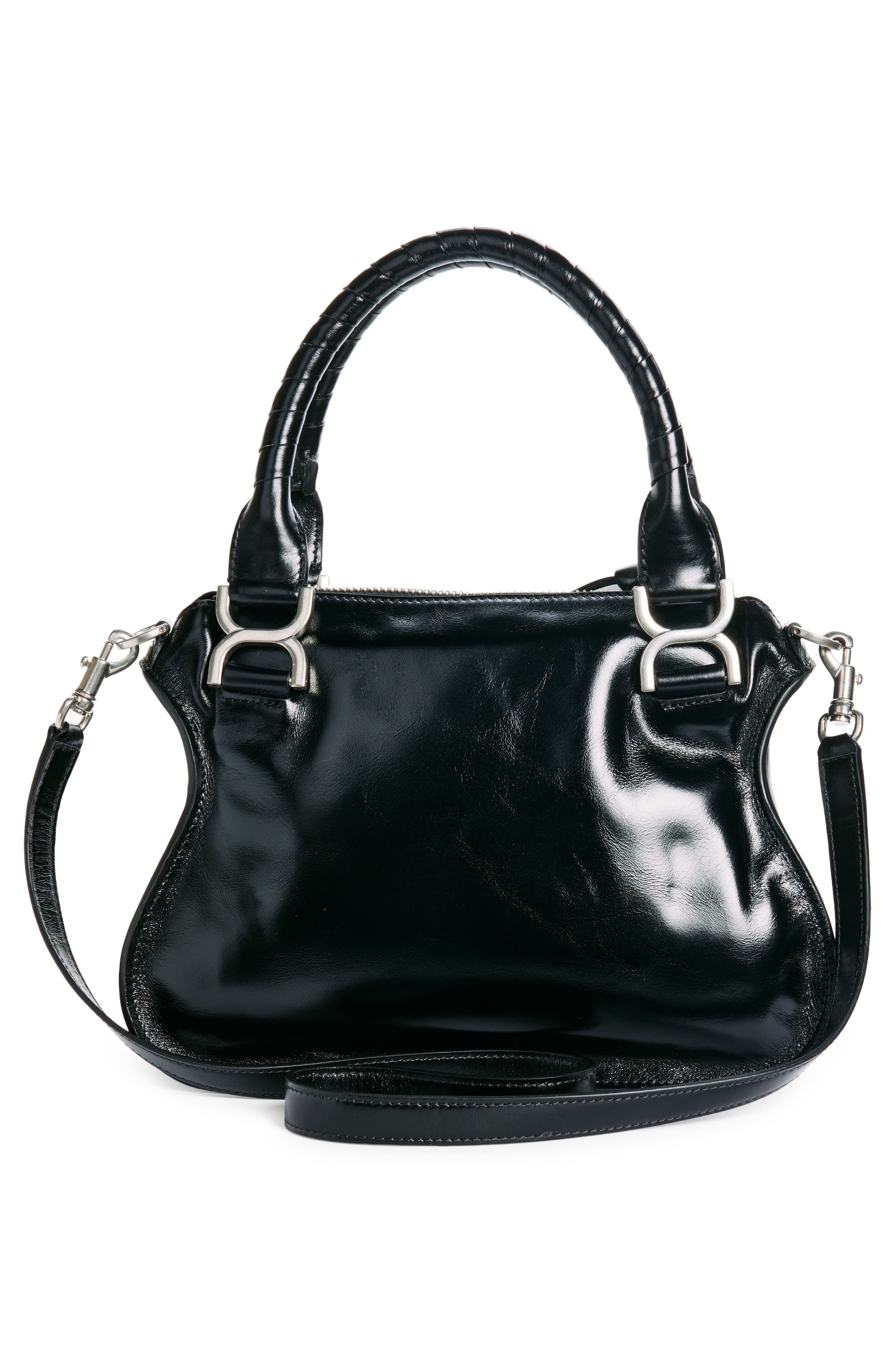 Chloé Small Marcie Leather Satchel, Alternate, color, Black