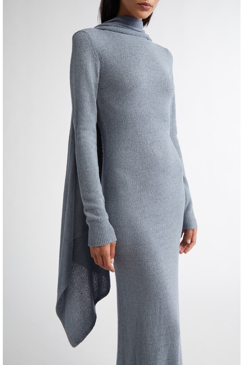 Cape Overlay Long Sleeve Silk Knit Dress, Alternate, color, MISTRAL
