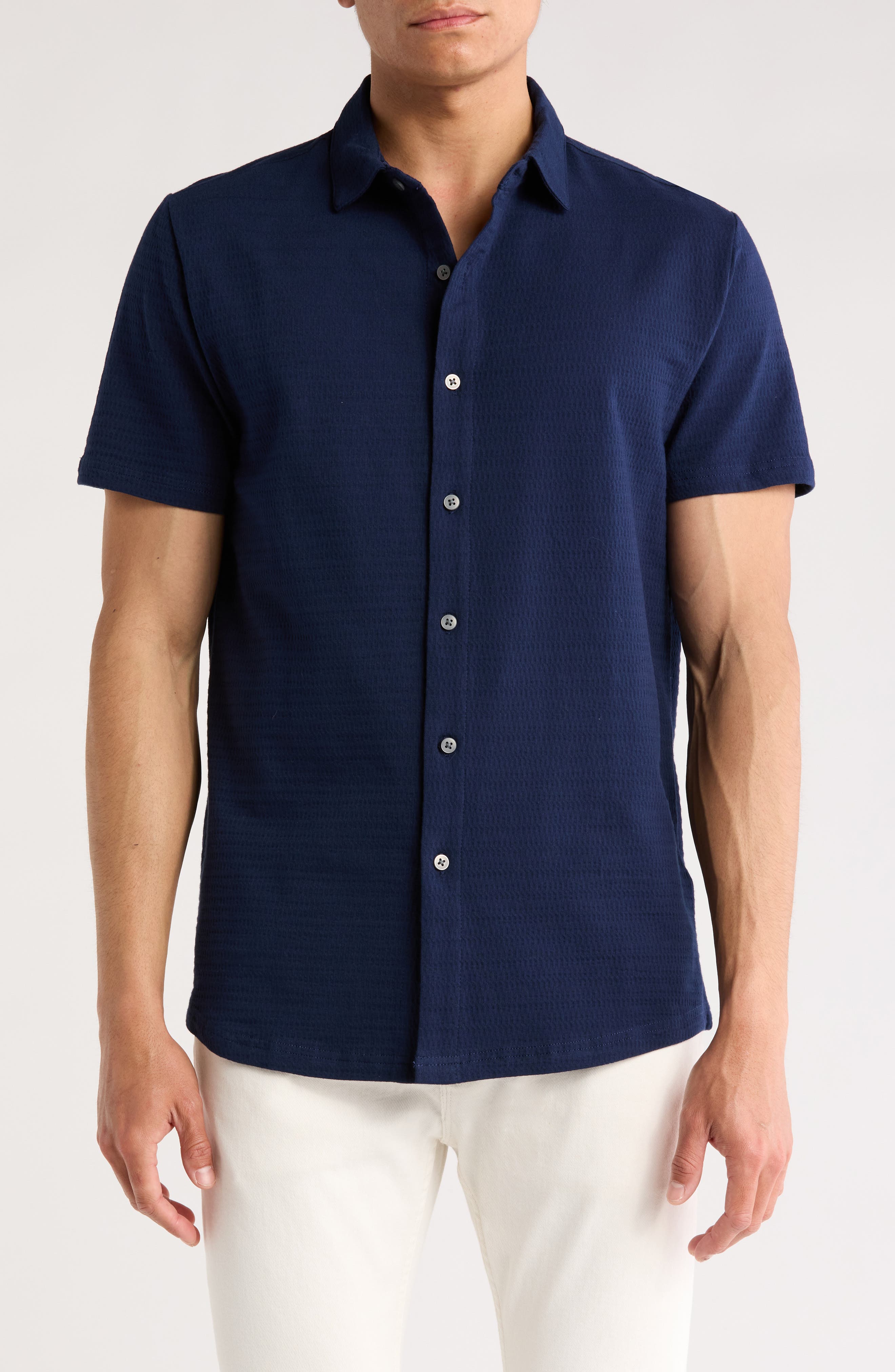 WESTZEROONE Freeson Short Sleeve Stretch Cotton Button-Up Shirt