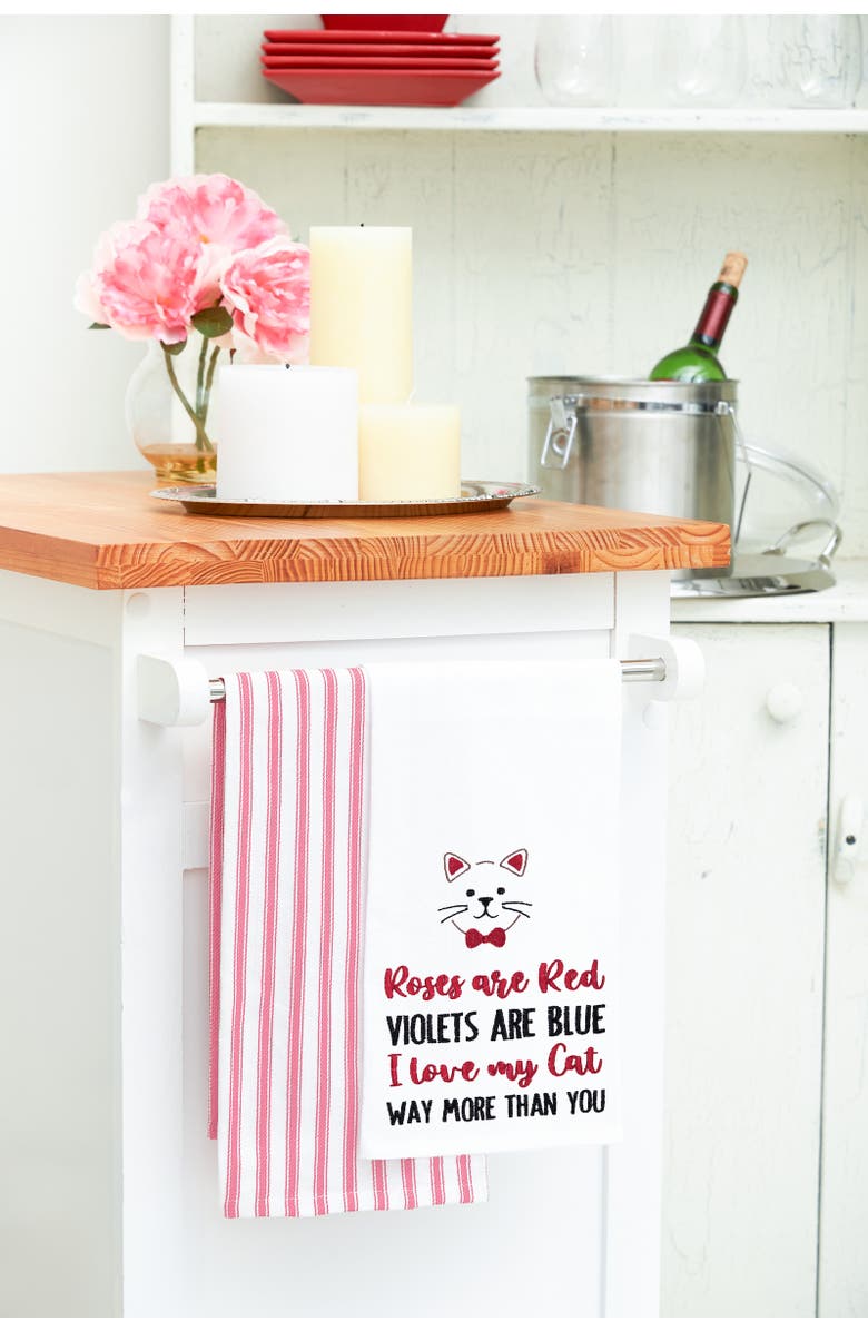 C&F Home "I Love My Cat" Whiskers Embroidered 100% Cotton Flour Sack Valentine's Day Dishtowel, Alternate, color, Red