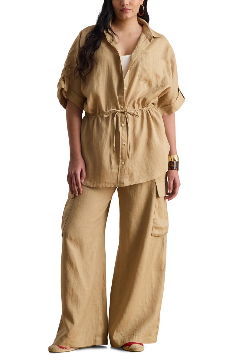 Lauren Ralph Lauren Short Sleeve Linen Tunic, Alternate, color, Birch Beige