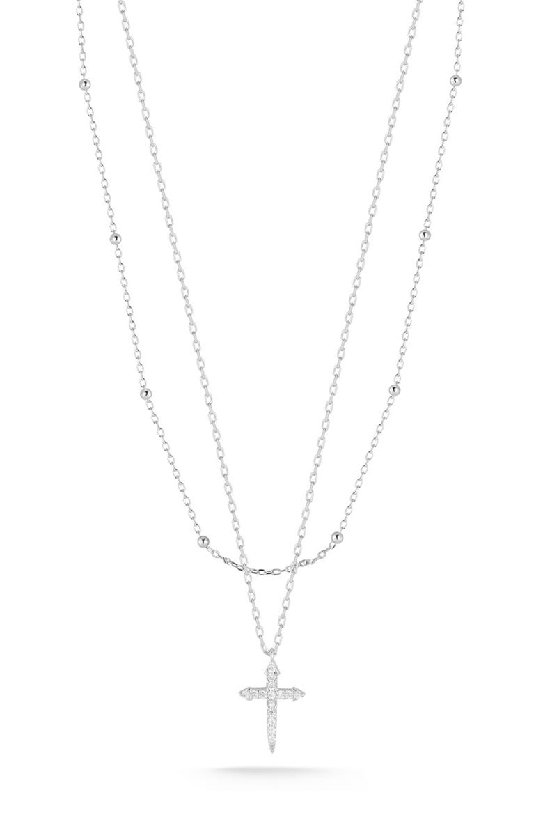 Pavé CZ Cross Layered Necklace, Main, color, SILVER