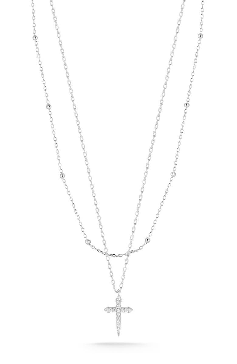 CHLOE AND MADISON Pavé CZ Cross Layered Necklace, Main, color, Silver