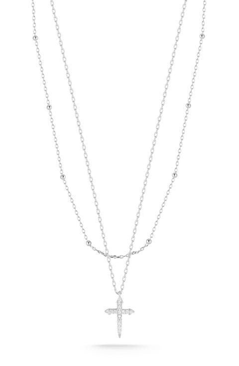 Pavé CZ Cross Layered Necklace