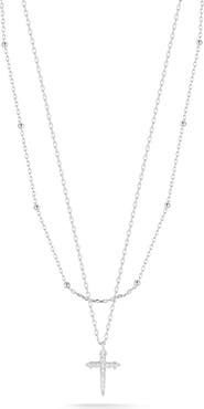 CHLOE AND MADISON Pavé CZ Cross Layered Necklace