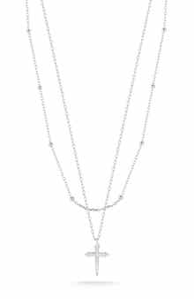 CHLOE AND MADISON Pavé CZ Cross Layered Necklace