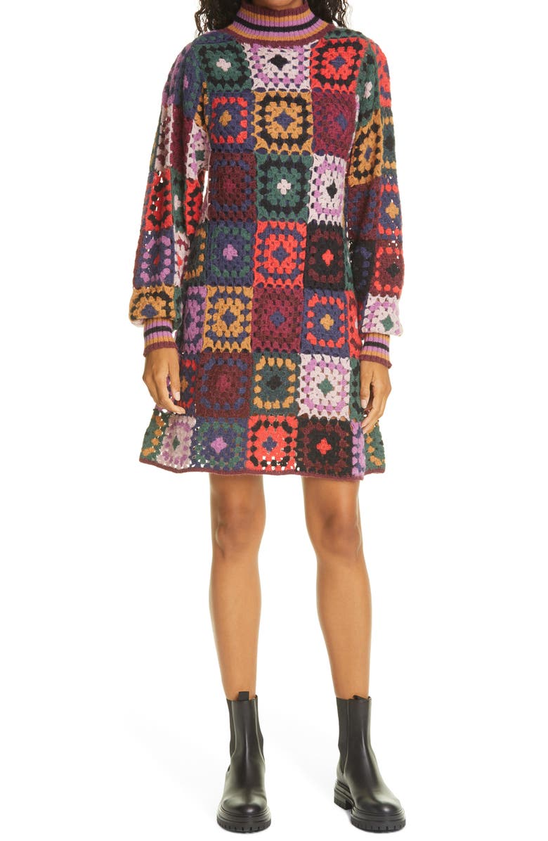 FARM Rio Mosaic Mini Sweater-Dress, Main, color, 