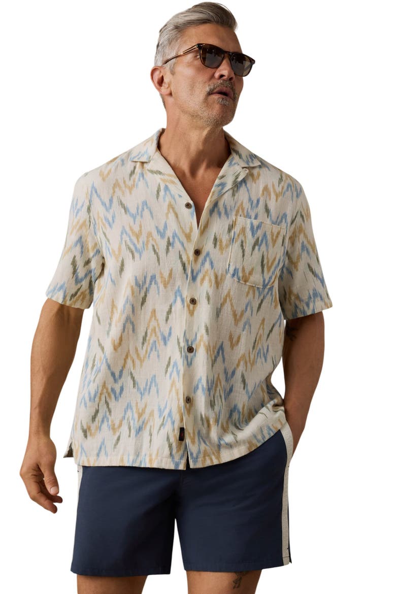 Organic Cotton Button-Up Camp Shirt, Alternate, color, BELLE ISLE IKAT