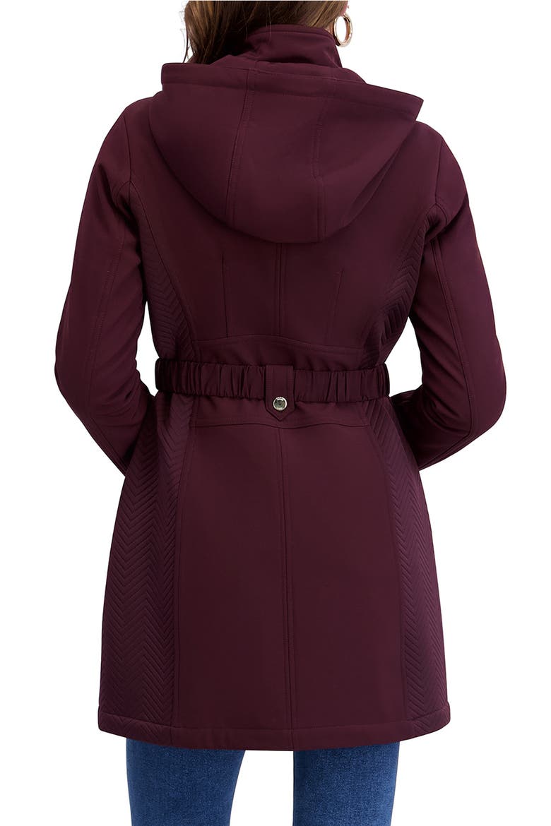 Soft Shelled Hooded Belted Zip-Up Coat, Alternate, color, BURGUNDY