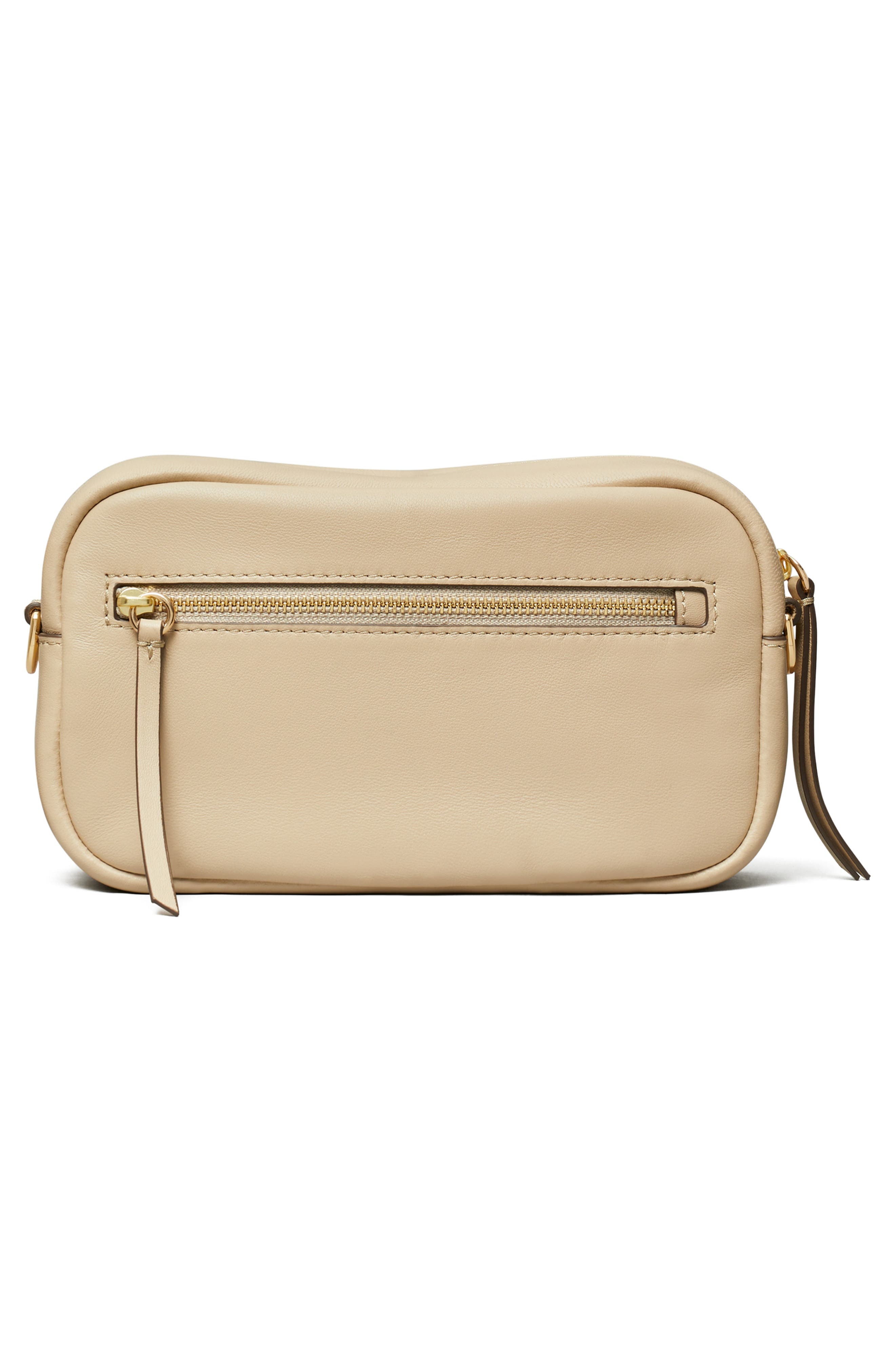 Tory Burch Mini Miller Soft Leather Crossbody Bag, Alternate, color, Light Stone
