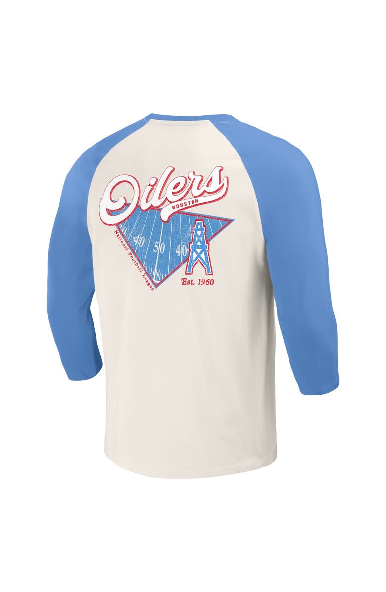 Darius Rucker Collection by Fanatics Men's Darius Rucker Collection by Fanatics Light Blue/White Houston Oilers Gridiron Classics Raglan 3/4 Sleeve T-Shirt, Alternate, color,