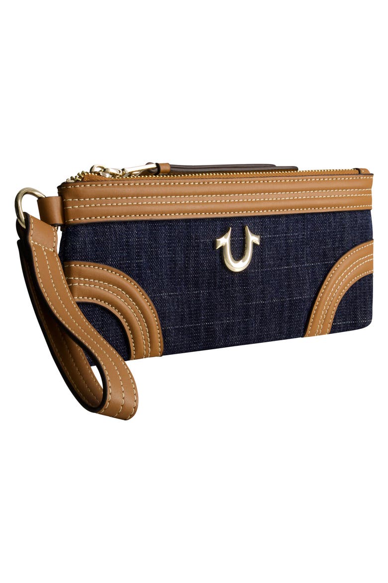 Horseshoe Denim Wristlet Wallet, Alternate, color, DARK DENIM