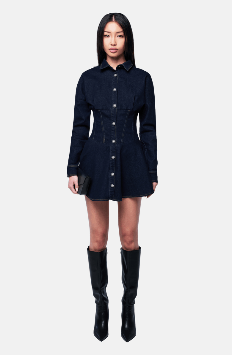 OW Collection ELLA Denim Dress, Main, color, Dark Wash