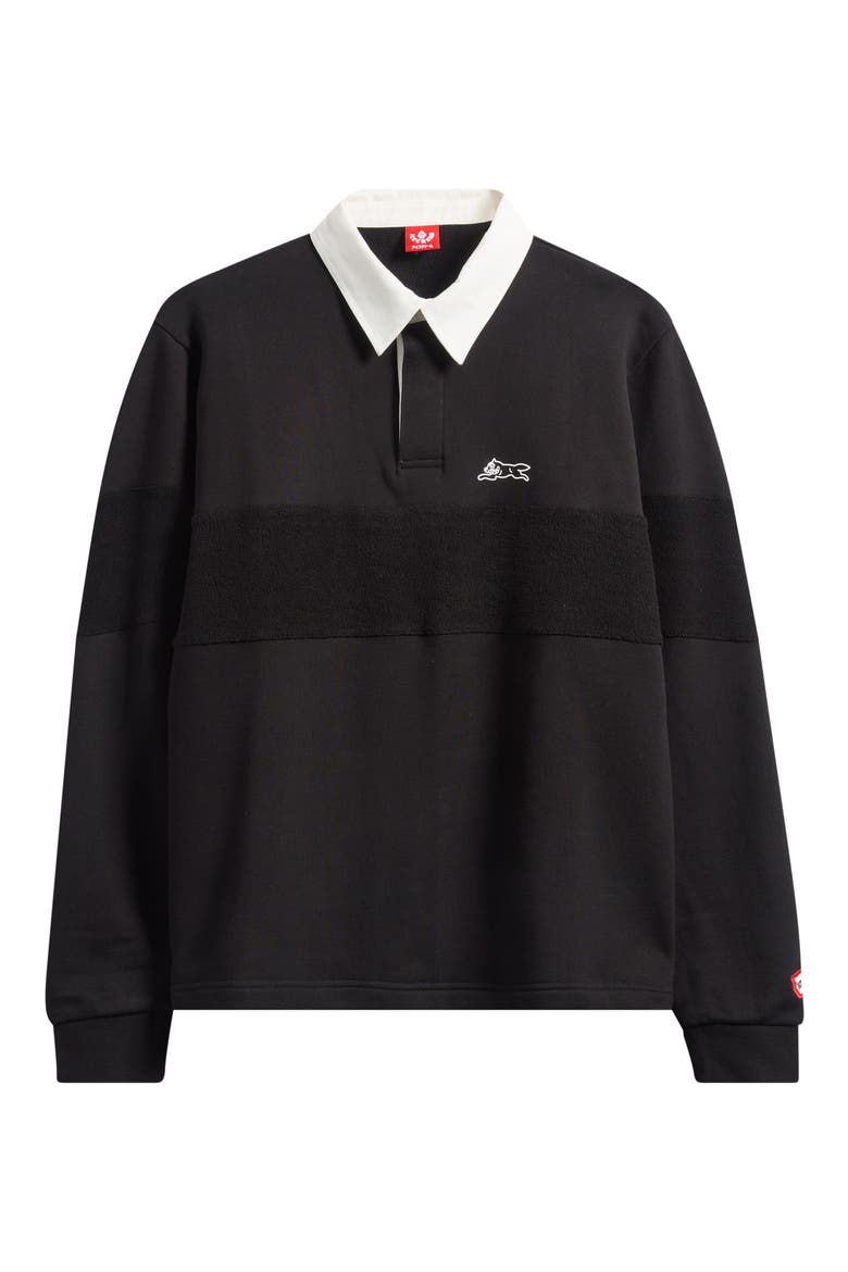 Box Fit Punchy Long Sleeve Cotton French Terry Polo, Alternate, color, BLACK
