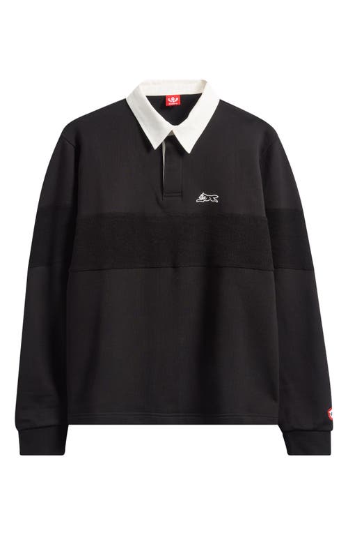 Icecream Box Fit Punchy Long Sleeve Cotton French Terry Polo In Black